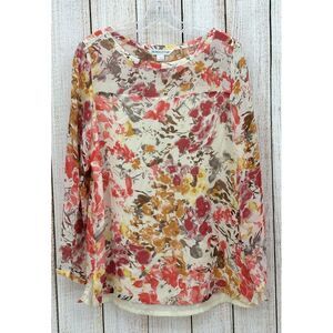 Pendleton Shirt Womens Size Large Silk Floral Watercolor Long Sleeve Lightweight